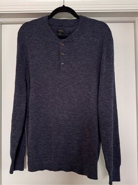 J. Crew Men's Navy Crewneck Henley Sweater